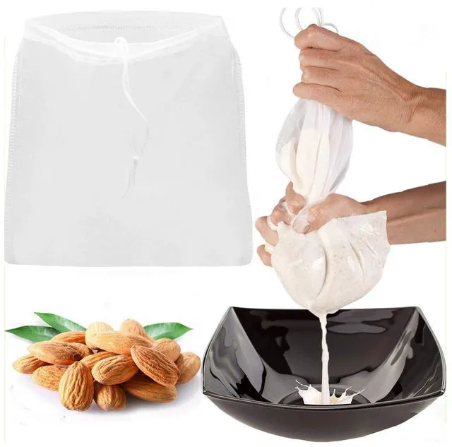 Main image of Fine Mesh Food Grade Nut Milk Bag for Almond Milk/Soy Milk - Fine Mesh Nylon Cheesecloth & Cold Brew Coffee Filter, 9" x 12" (1, 300 Mesh)