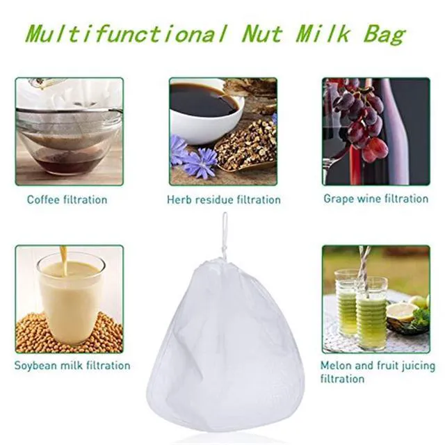 Alt view image 6 of 7 - Fine Mesh Food Grade Nut Milk Bag for Almond Milk/Soy Milk - Fine Mesh Nylon Cheesecloth & Cold Brew Coffee Filter, 9" x 12" (1, 300 Mesh)