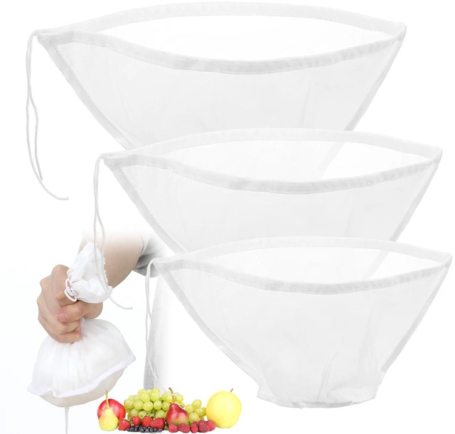 Main image of 3 PCS Nut Bag Strainer, 3 Sizes Cheese Cloth Strainer Bags Reusable Nut Milk Bag Filling Squeeze Bowl Shaped Nuts Milk Bags for Straining Coffee Tea Juice Supplies, White