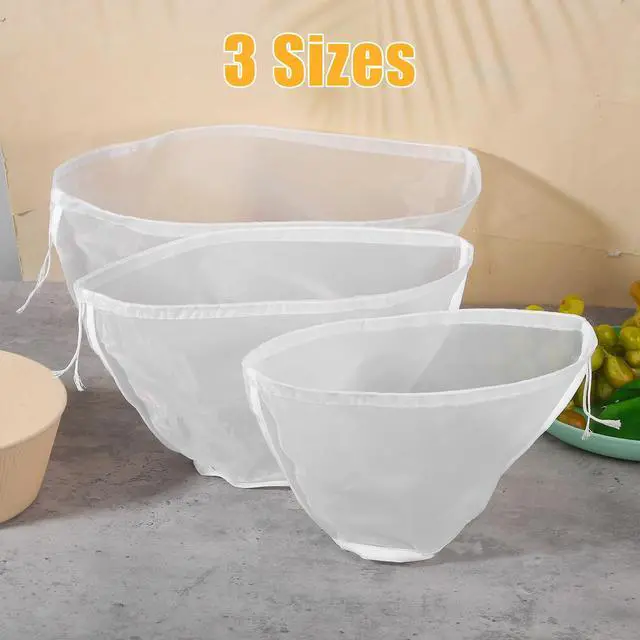 Alt view image 4 of 7 - 3 PCS Nut Bag Strainer, 3 Sizes Cheese Cloth Strainer Bags Reusable Nut Milk Bag Filling Squeeze Bowl Shaped Nuts Milk Bags for Straining Coffee Tea Juice Supplies, White