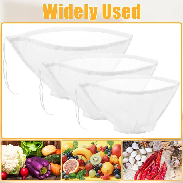 Alt view image 6 of 7 - 3 PCS Nut Bag Strainer, 3 Sizes Cheese Cloth Strainer Bags Reusable Nut Milk Bag Filling Squeeze Bowl Shaped Nuts Milk Bags for Straining Coffee Tea Juice Supplies, White