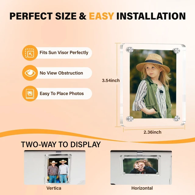 Alt view image 2 of 7 - 2 Pack Car Picture Holder, Acrylic Magnetic Car Visor Photo Clip Clear, Stable, Easy to Use, for Family Photos, Pet Pictures & More Great Gift for Drivers