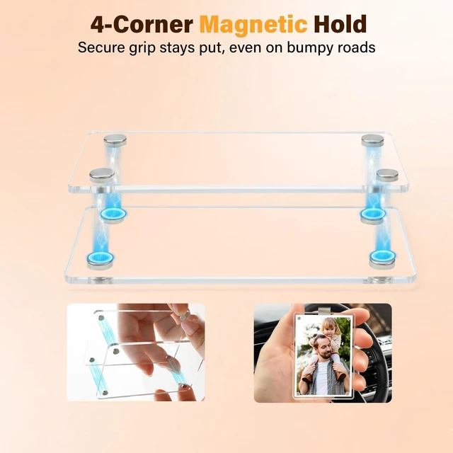 Alt view image 6 of 7 - 2 Pack Car Picture Holder, Acrylic Magnetic Car Visor Photo Clip Clear, Stable, Easy to Use, for Family Photos, Pet Pictures & More Great Gift for Drivers