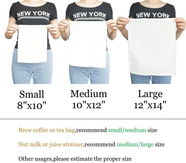 Alt view image 4 of 6 - Cheesecloth Bags for Straining,Reusable Cold Brew Coffee Cheese Cloths Strainer,Large Nut Milk Tea Juice Bag,100% Natural Cotton Fine Mesh Filter Bags(Small,2 Pack)