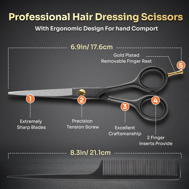 Alt view image 3 of 7 - Cutting Scissors Professional 6.9", 4 in 1 Premium High Carbon Stainless Steel Hair Cutting Shears, Barber Scissors, Ergonomic Design Shears for Hair Cutting Trimming for Salon & Home