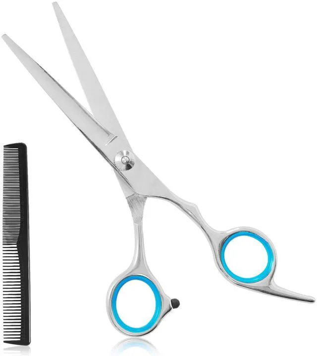 Main image of Hair Cutting Scissors,6.5 Inch Professional Stainless Steel Barber Haircut Shears Razor,Sharp Blades,One Comb Included, For Salon Home Men Women Adults Kids Pet (Silver)