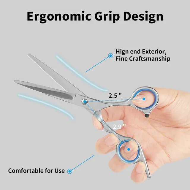 Alt view image 3 of 7 - Hair Cutting Scissors,6.5 Inch Professional Stainless Steel Barber Haircut Shears Razor,Sharp Blades,One Comb Included, For Salon Home Men Women Adults Kids Pet (Silver)