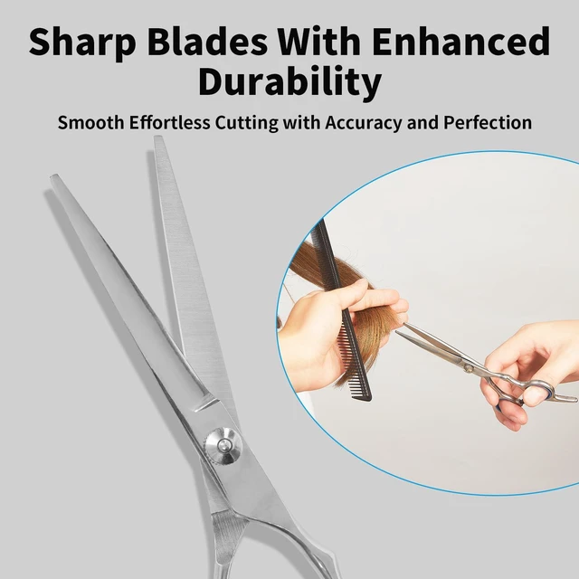 Alt view image 4 of 7 - Hair Cutting Scissors,6.5 Inch Professional Stainless Steel Barber Haircut Shears Razor,Sharp Blades,One Comb Included, For Salon Home Men Women Adults Kids Pet (Silver)