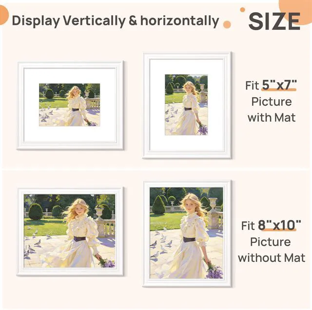 Alt view image 2 of 7 - 8x10 Picture Frame, Vintage Frames Decor, 1Pack White | Fit 5x7 and 8 x 10 Photo, Wall or Tabletop Display, Antique-style Decoration, Rustic Farmhouse Decor, For Weddings