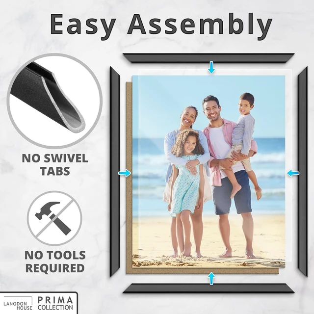 Alt view image 4 of 7 - 11x14 Black Picture Frame - Wall Mount Only - Prima Collection | Langdon House 11 x 14 Modern Slide-In Photo Frame with Buildable Molding, Picture Holder for Wall Display