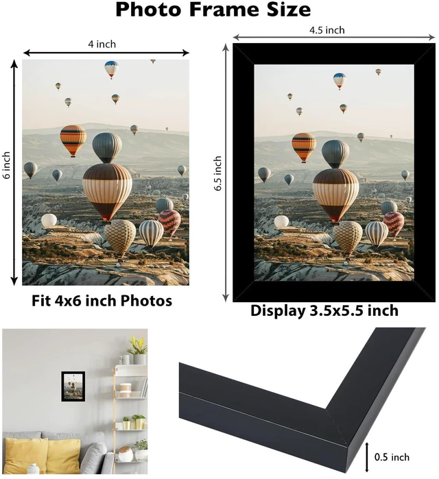Alt view image 2 of 7 - 4x6 Picture Frame Black for Wall Hanging or Tabletop, Wall Mounting Horizontally or Vertically, 4 x 6 Wall Gallery Poster Photo Frame with Shatter Resistant Plexiglass, Black