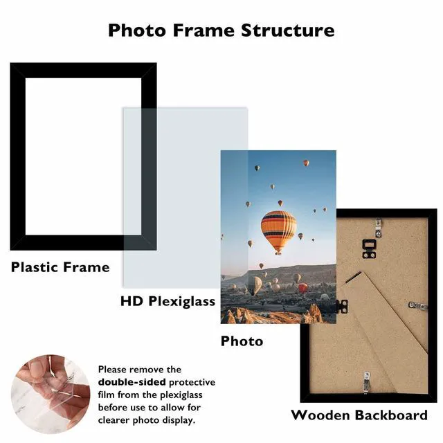 Alt view image 4 of 7 - 4x6 Picture Frame Black for Wall Hanging or Tabletop, Wall Mounting Horizontally or Vertically, 4 x 6 Wall Gallery Poster Photo Frame with Shatter Resistant Plexiglass, Black