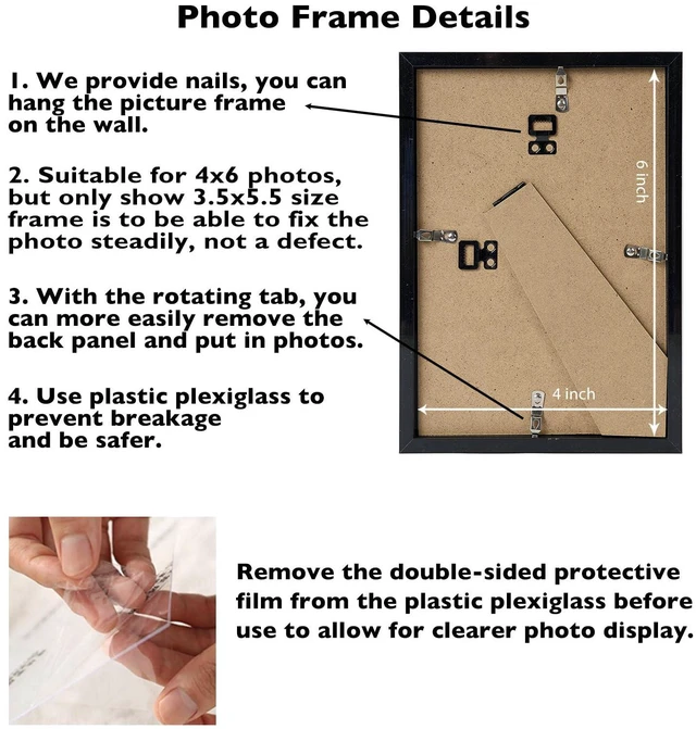 Alt view image 5 of 7 - 4x6 Picture Frame Black for Wall Hanging or Tabletop, Wall Mounting Horizontally or Vertically, 4 x 6 Wall Gallery Poster Photo Frame with Shatter Resistant Plexiglass, Black