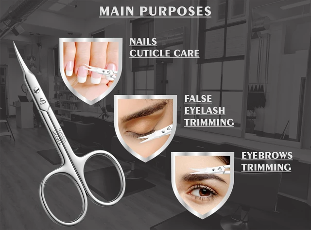 Alt view image 3 of 7 - SILLVER Cuticle Scissors Curved Blade - Extra Fine Pointed Tip Professional Manicure Grooming Scissors for Cuticles, Beard, Nose Hair, Eyelash, Mustache - Eyebrow Scissors