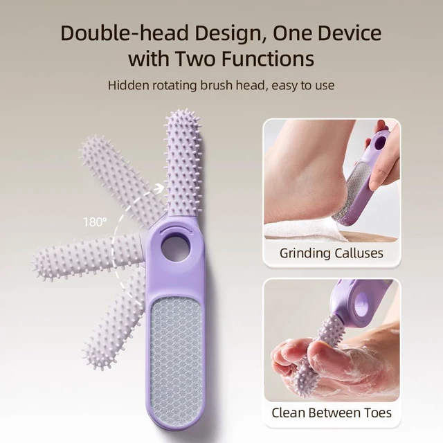 Alt view image 2 of 7 - Foot File Callus Remover, 2 in 1 Feet Pedicure Tool with Brush | Wet and Dry Use, Ergonomic, Travel Size, Gentle and Effective, Brush Included, Foot Scrubber