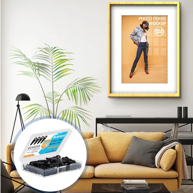 Alt view image 6 of 7 - Picture Frame Backing Clips with Screws,100 Sets Black Durable Plastic Turn Button Backing Fasteners for Canvas Art,Shadow Box,Hanging Photos,Pictures Framing Supplies (A-Black)