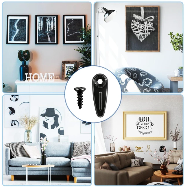 Alt view image 7 of 7 - Picture Frame Backing Clips with Screws,100 Sets Black Durable Plastic Turn Button Backing Fasteners for Canvas Art,Shadow Box,Hanging Photos,Pictures Framing Supplies (A-Black)