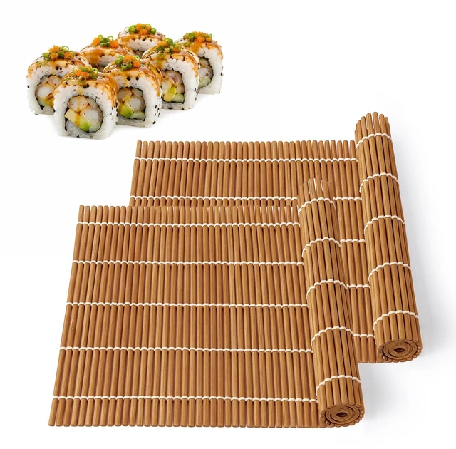 Main image of 2PCS Bamboo Sushi Rolling Mat, Sushi roll maker, Sushi making kit, Bamboo Sushi Rolling Mat Carbonized Color (light brown, 2pcs)