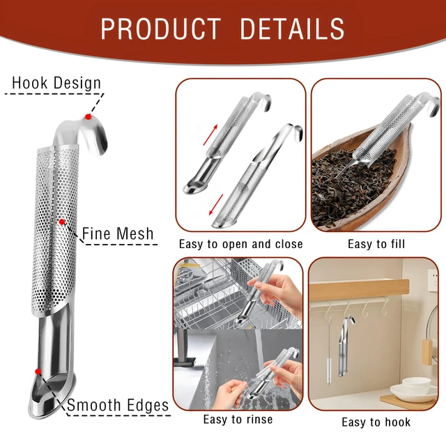 Alt view image 4 of 7 - 304 Stainless Steel Tea Infuser for Loose Leaf Tea Steeper w/Cleaning Brush | Tea Strainer,Food-Grade Fine Mesh Tea Diffuser Set for Single-Cup Brewing;Sifter for Flour,Matcha,Coffee,Spices,Seasonings