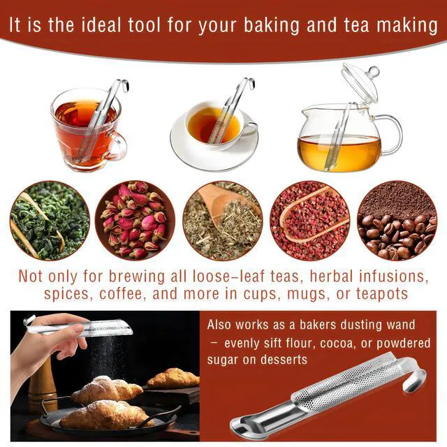 Alt view image 5 of 7 - 304 Stainless Steel Tea Infuser for Loose Leaf Tea Steeper w/Cleaning Brush | Tea Strainer,Food-Grade Fine Mesh Tea Diffuser Set for Single-Cup Brewing;Sifter for Flour,Matcha,Coffee,Spices,Seasonings