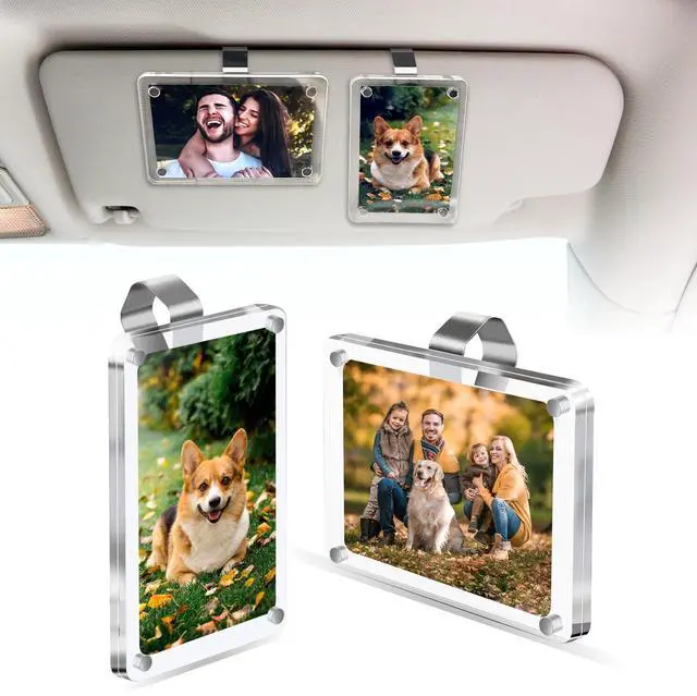 Main image of 2Pcs Car Picture Holder,Visor Photo Clip,Car Sun Visor Photo Holder | Universal Magnetic Personalized Photo Holder Car Visor Clip Picture Frame Show Personal or Family Photos,2.36*3.54in