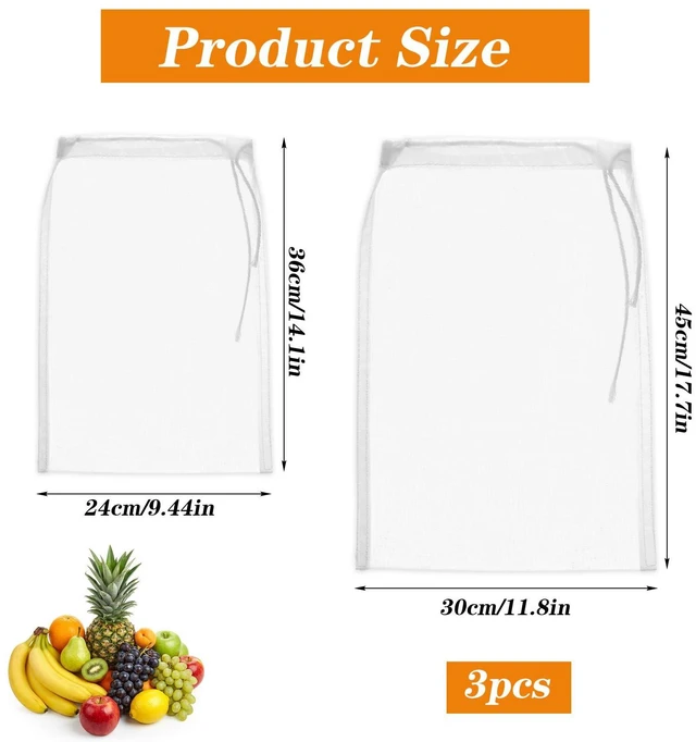 Alt view image 3 of 7 - 3PCS Nylon Cloth Strainer, Reusable Nut Milk Bag | 200 Mesh Strainer Bags for Juicing, Fine Mesh Nylon Cheesecloth Bags for Straining Filtering, 14.17x9.45in/17.72x11.81in