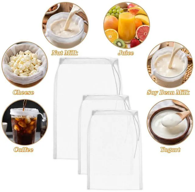 Alt view image 5 of 7 - 3PCS Nylon Cloth Strainer, Reusable Nut Milk Bag | 200 Mesh Strainer Bags for Juicing, Fine Mesh Nylon Cheesecloth Bags for Straining Filtering, 14.17x9.45in/17.72x11.81in