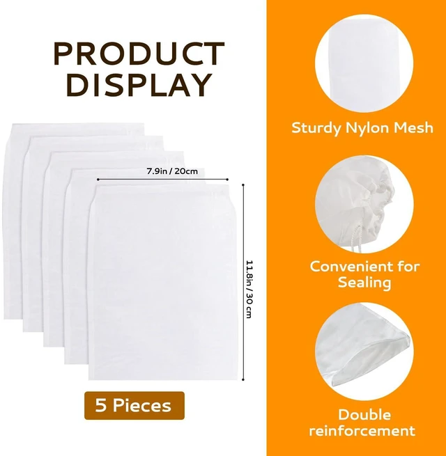 Alt view image 2 of 7 - 5 Pcs Ultra Fine Mesh Strainer Bags 12 x 8 Inch Cheesecloth Bags for Straining Juicing Bag for Fruit Juice Cheese Coffee Tea