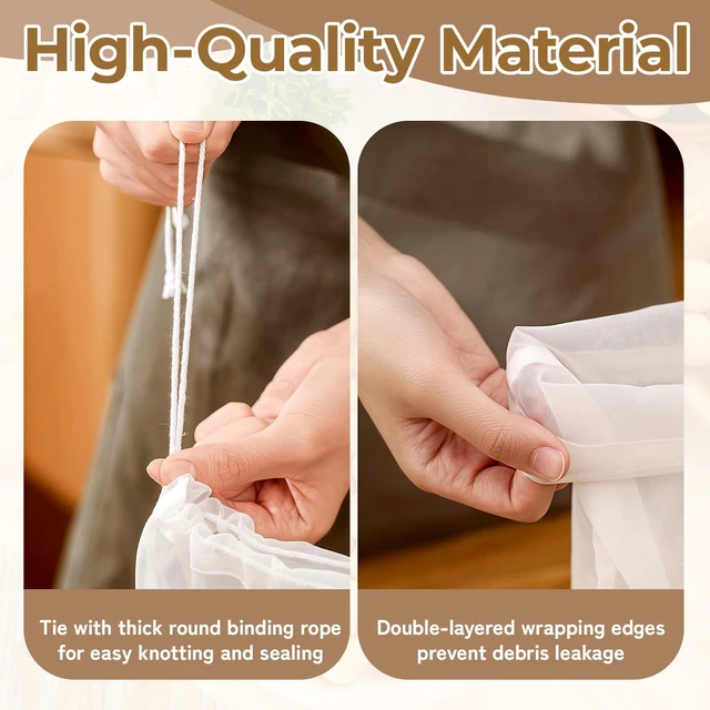 Alt view image 6 of 7 - 4PCS Nut Milk Bag,8x12'' 100 Mesh Fine Mesh Cheese Cloth,Nylon Cheesecloth Bags for Straining,Multiple Usage Reusable Juice Strainer,Suitable for Straining Fruit Coffee Tofu Yogurt Tea (100 Mesh)
