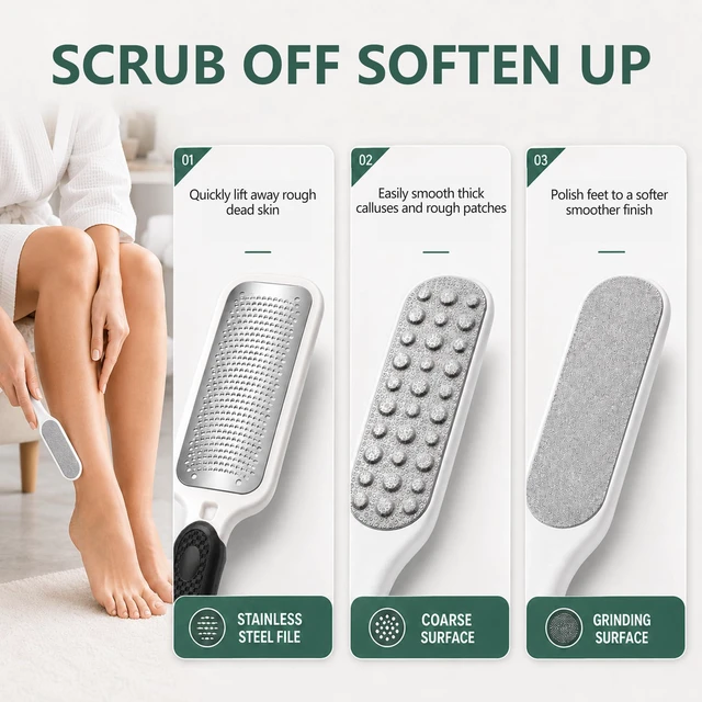 Alt view image 2 of 6 - 2 Pack Foot Files, Callus Remover, Professional Scrubber Pedicure Tools | Stainless Steel Foot File and Dual Sided Feet Rasp, Premium for Feet Care