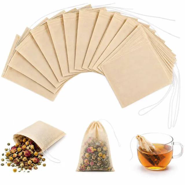 Main image of Disposable Tea Filter Bags for Loose Leaf Tea, Unbleached Drawstring Tea Infuser Bags, Fillable Tea Sachets, Biodegradable and Compostable (Wood, 100 Pack 3.2 x 4.0 inch)