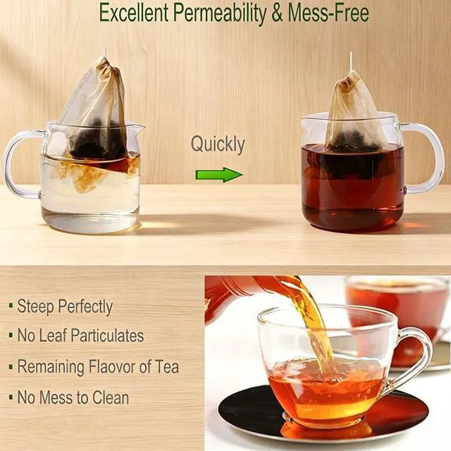 Alt view image 3 of 7 - Disposable Tea Filter Bags for Loose Leaf Tea, Unbleached Drawstring Tea Infuser Bags, Fillable Tea Sachets, Biodegradable and Compostable (Wood, 100 Pack 3.2 x 4.0 inch)