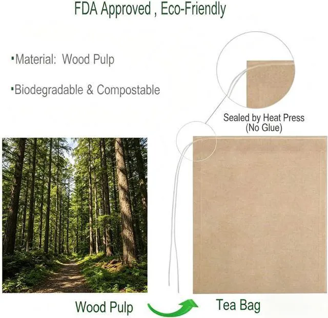 Alt view image 5 of 7 - Disposable Tea Filter Bags for Loose Leaf Tea, Unbleached Drawstring Tea Infuser Bags, Fillable Tea Sachets, Biodegradable and Compostable (Wood, 100 Pack 3.2 x 4.0 inch)