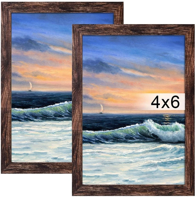 Main image of LUCKYLIFE 4x6 Picture Frame Brown for Wall Mounting or Tabletop Display, 2 Pack