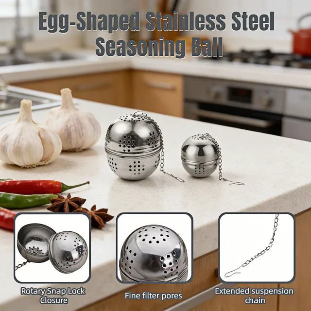 Alt view image 2 of 7 - 2Pcs Stainless Steel Tea Infuser Ball, Fine Mesh Spice Strainer for Loose Leaf Tea & Cooking, Rotating Lock Leak-Proof, Long Chain Hook for Soup Broth Filter