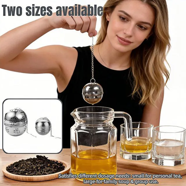 Alt view image 3 of 7 - 2Pcs Stainless Steel Tea Infuser Ball, Fine Mesh Spice Strainer for Loose Leaf Tea & Cooking, Rotating Lock Leak-Proof, Long Chain Hook for Soup Broth Filter