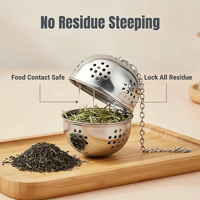 Alt view image 4 of 7 - 2Pcs Stainless Steel Tea Infuser Ball, Fine Mesh Spice Strainer for Loose Leaf Tea & Cooking, Rotating Lock Leak-Proof, Long Chain Hook for Soup Broth Filter