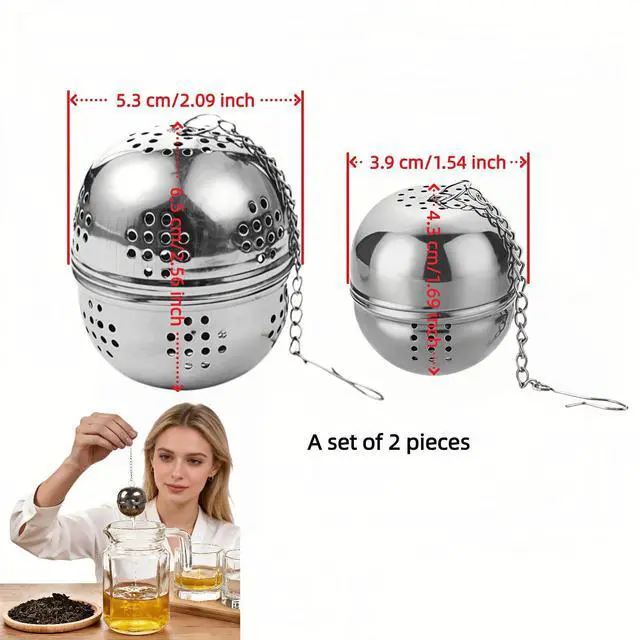 Alt view image 5 of 7 - 2Pcs Stainless Steel Tea Infuser Ball, Fine Mesh Spice Strainer for Loose Leaf Tea & Cooking, Rotating Lock Leak-Proof, Long Chain Hook for Soup Broth Filter
