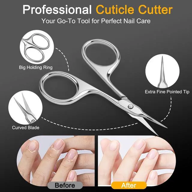 Alt view image 3 of 6 - Curved Cuticle Scissors, Extra Fine Tip, Manicure Pedicure | Fine curved tip for manicure, pedicure and eyebrow trimming. For women and men. Compact grooming tool for precise nail care.
