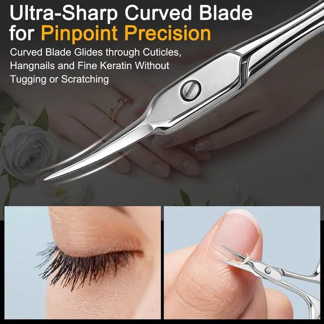 Alt view image 2 of 6 - Curved Cuticle Scissors, Extra Fine Tip, Manicure Pedicure | Fine curved tip for manicure, pedicure and eyebrow trimming. For women and men. Compact grooming tool for precise nail care.