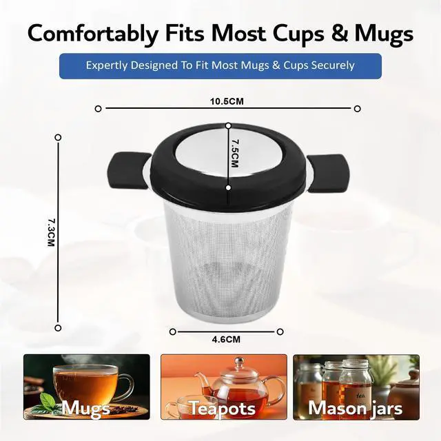 Alt view image 2 of 7 - Fine 18/8 Stainless Steel Tea Infuser Mesh Strainer with Large Capacity & Perfect Size Double Handles for Hanging on Teapots, Mugs, Cups to Steep Loose Leaf Tea and Coffee