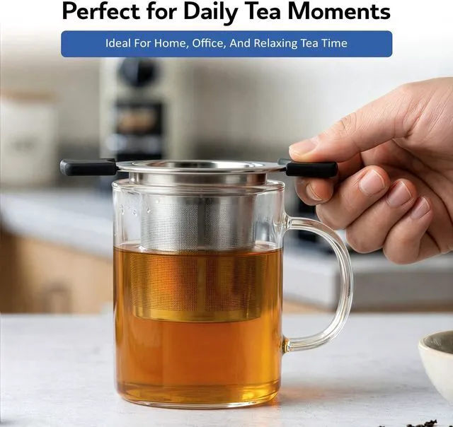 Alt view image 7 of 7 - Fine 18/8 Stainless Steel Tea Infuser Mesh Strainer with Large Capacity & Perfect Size Double Handles for Hanging on Teapots, Mugs, Cups to Steep Loose Leaf Tea and Coffee