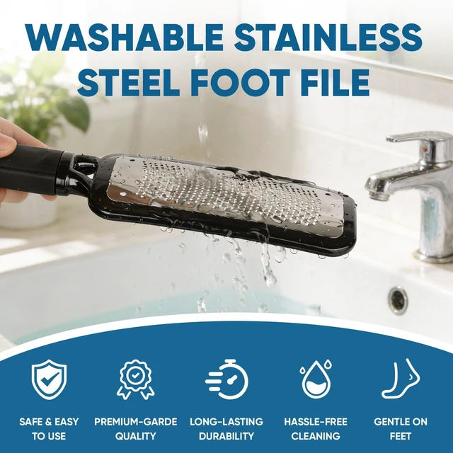 Alt view image 5 of 6 - Foot File Callus Remover, Large Stainless Steel Foot Rasp, Heavy Duty Foot Scraper for Dead Skin and Hard Heels, Waterproof Pedicure Tools for At Home Foot Care