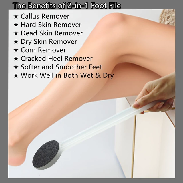 Alt view image 5 of 7 - Foot File Callus Remover 14" Long Handle, Foot Scrubber with Coarse and Fine Sand Paper 2-in-1 Pedicure Tool for Cracked Heels, Dry & Dead Skin, Soft and Smooth Feet, Clear White