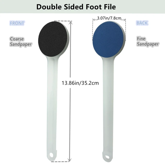 Alt view image 6 of 7 - Foot File Callus Remover 14" Long Handle, Foot Scrubber with Coarse and Fine Sand Paper 2-in-1 Pedicure Tool for Cracked Heels, Dry & Dead Skin, Soft and Smooth Feet, Clear White