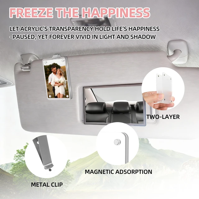 Alt view image 3 of 7 - 2Pcs Car Picture Holder, Acrylic Personalized Car Picture Holder, Sun Visor Magnetic Photo Frame for Car, Suitable for Placing Family or Personal Photos