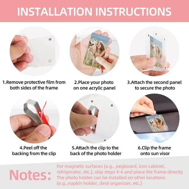 Alt view image 4 of 7 - 2Pcs Car Picture Holder, Acrylic Personalized Car Picture Holder, Sun Visor Magnetic Photo Frame for Car, Suitable for Placing Family or Personal Photos
