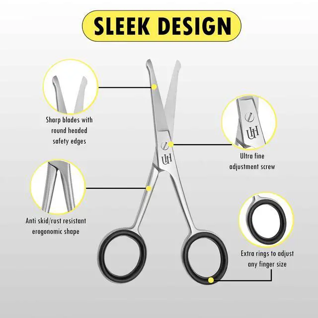 Alt view image 3 of 7 - 4.5" Premium Nose Hair Scissors For Men, Nasal Hair Tweezers for Women, Safety Blades with Rounded Tip for Trimming Small Details Facial Hair, Ear Hair, Eyebrow