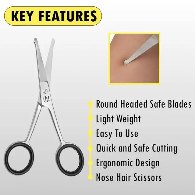 Alt view image 5 of 7 - 4.5" Premium Nose Hair Scissors For Men, Nasal Hair Tweezers for Women, Safety Blades with Rounded Tip for Trimming Small Details Facial Hair, Ear Hair, Eyebrow