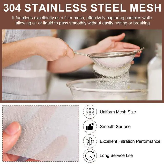 Alt view image 2 of 7 - 304 Stainless Steel Screen 200 Mesh, 39.3" X 11.8"(100cm X 30cm) Metal Mesh Screen, Woven Fine Wire Mesh for Filter Mesh, Garden Wire and DIY Project